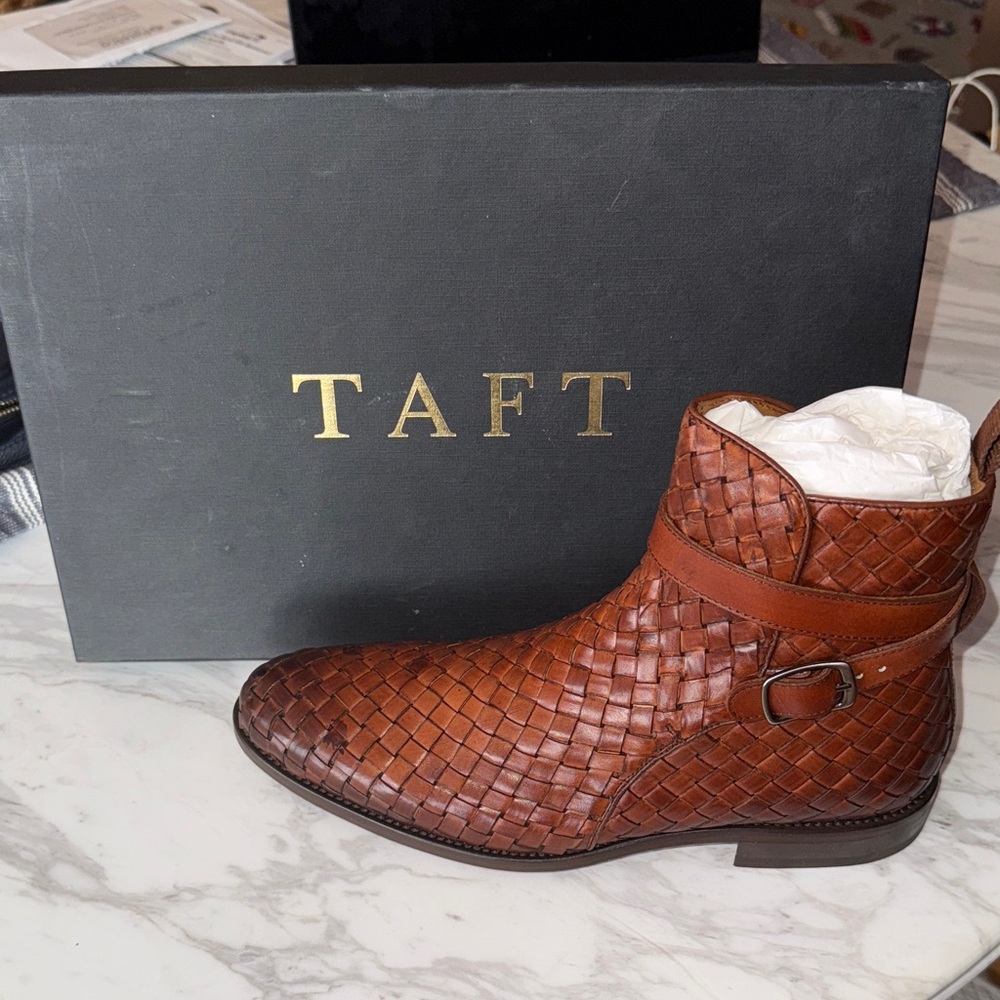 Taft Men's Chestnut Woven Leather Boots
